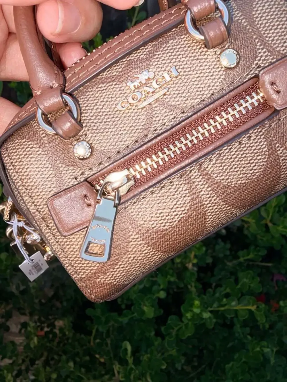 NWT Coach Mini Rowan Satchel Bag Charm In Signature Canvas Brown